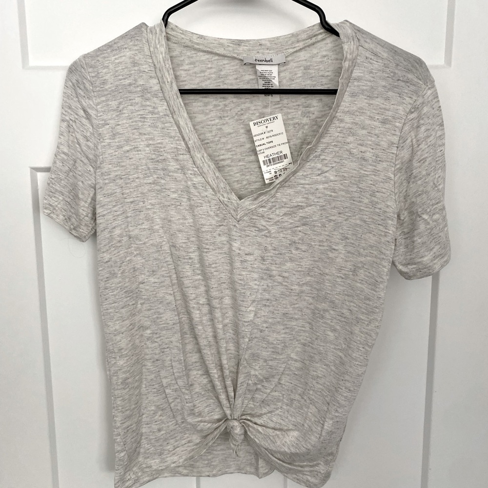 Women’s front tie heather grey Tshirt size sm NWT